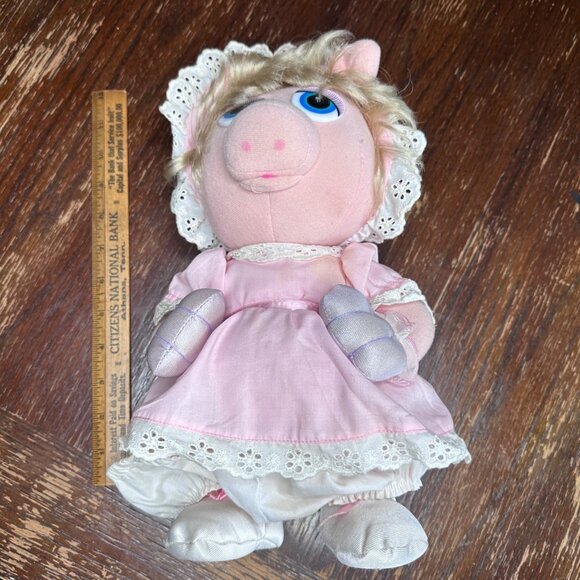 Vintage 1987 Worlds Of Wonder Baby Miss Piggy Little Boppers Plush Doll Pink Dre - Picture 15 of 16